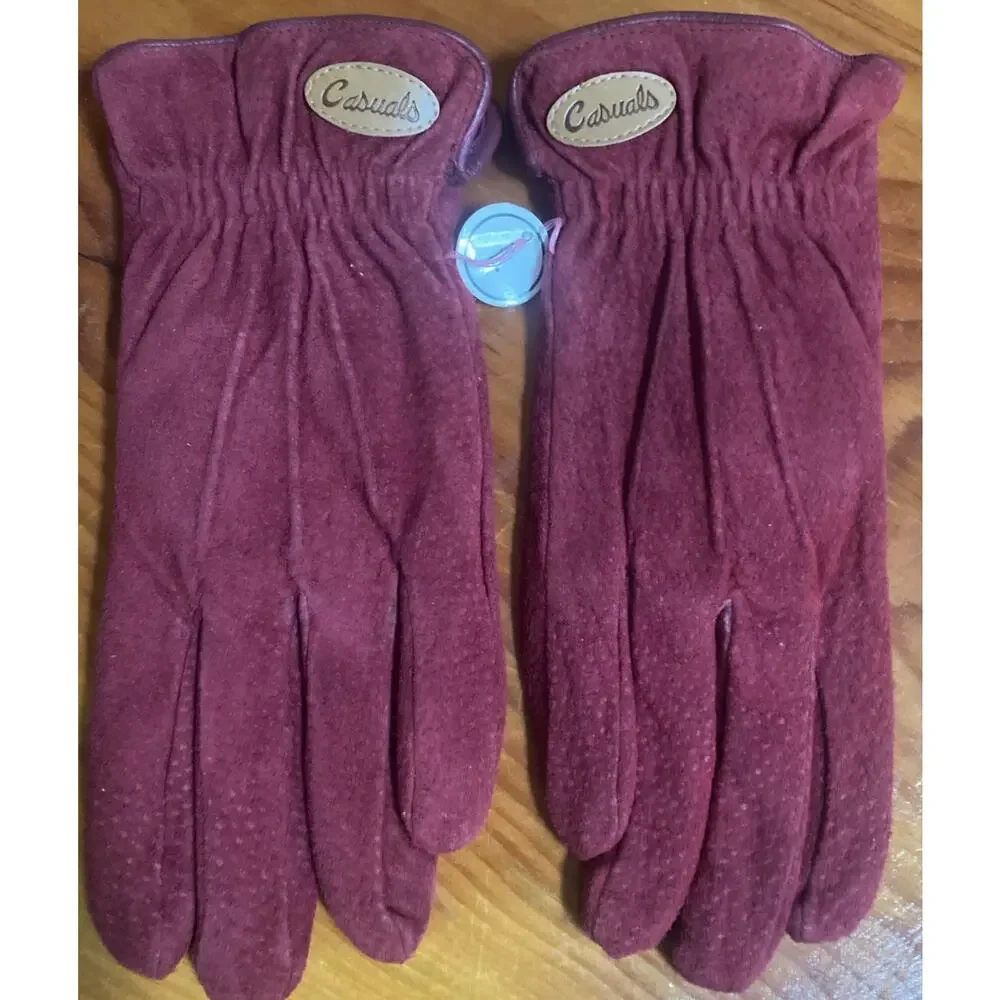 Vintage Casuals Red Suede Womens Driving Gloves Large NOS